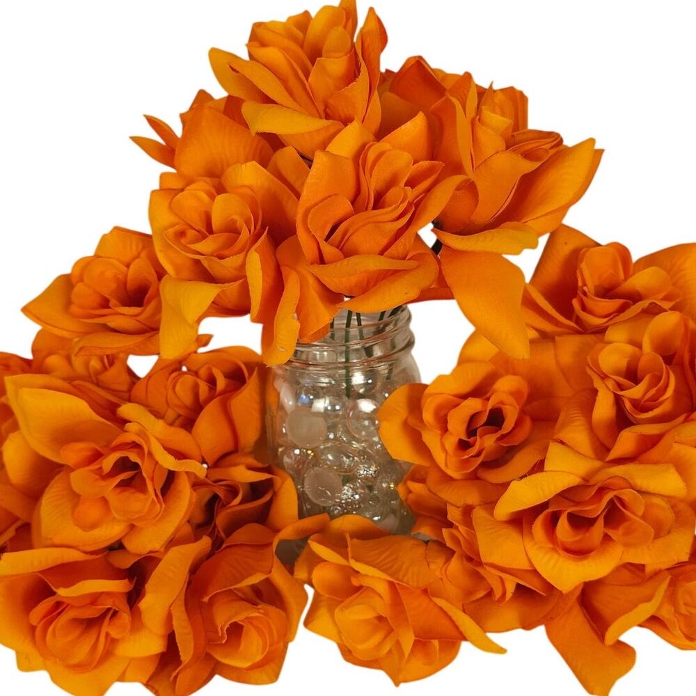 Artificial Orange Silk Roses 3" Lot of 29 Short Stems Wedding Floral Craft Decor